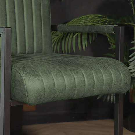 Lizzely Garden & Living Eetkamerstoel met armleuning Timor donkergroen microvezel eetstoel
