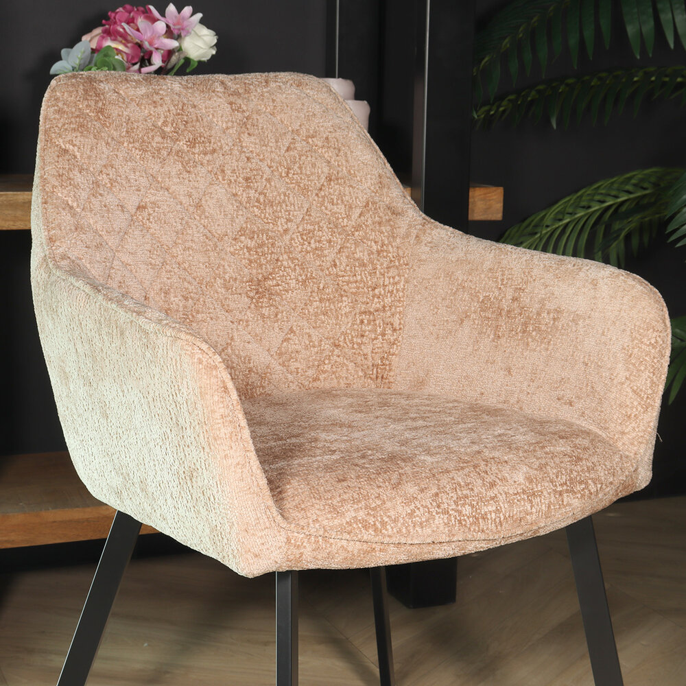 Eetkamerstoel met armleuning Yurgan chenille taupe eetstoel Eetkamerstoel met armleuning Yurgan chenille taupe eetstoel