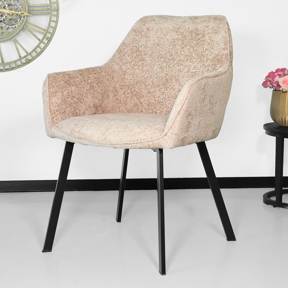 Eetkamerstoel met armleuning Yurgan chenille taupe eetstoel Eetkamerstoel met armleuning Yurgan chenille taupe eetstoel