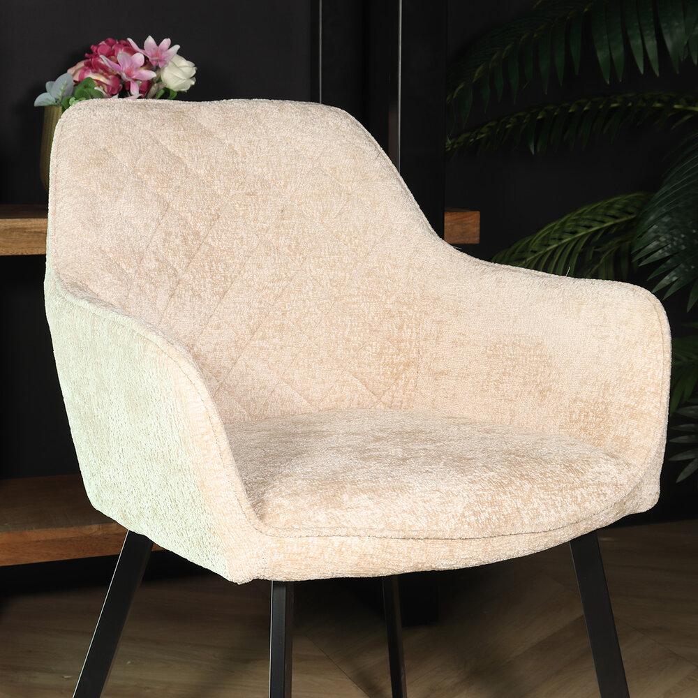 Eetkamerstoel met armleuning Yurgan chenille beige eetstoel