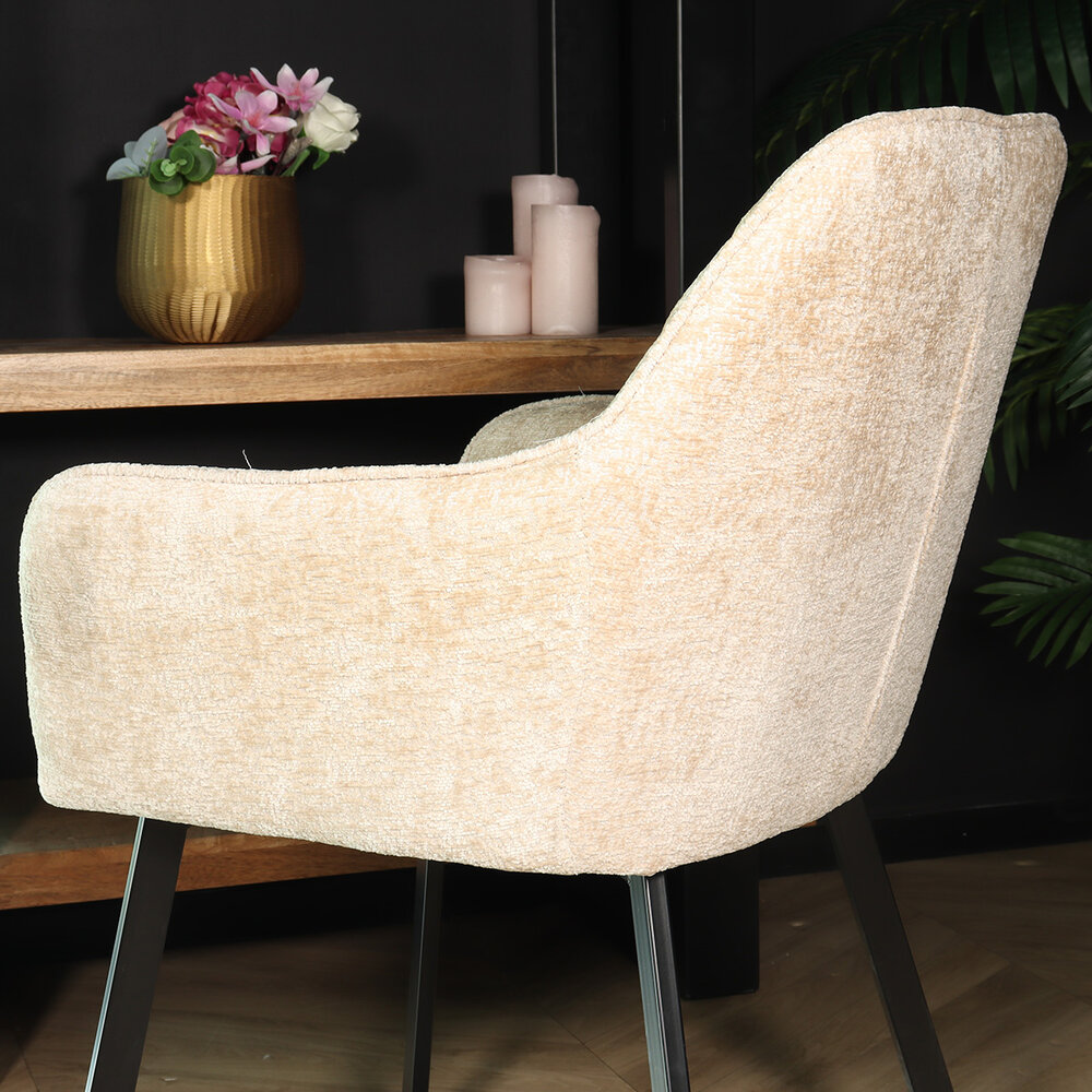 Eetkamerstoel met armleuning Yurgan chenille beige eetstoel