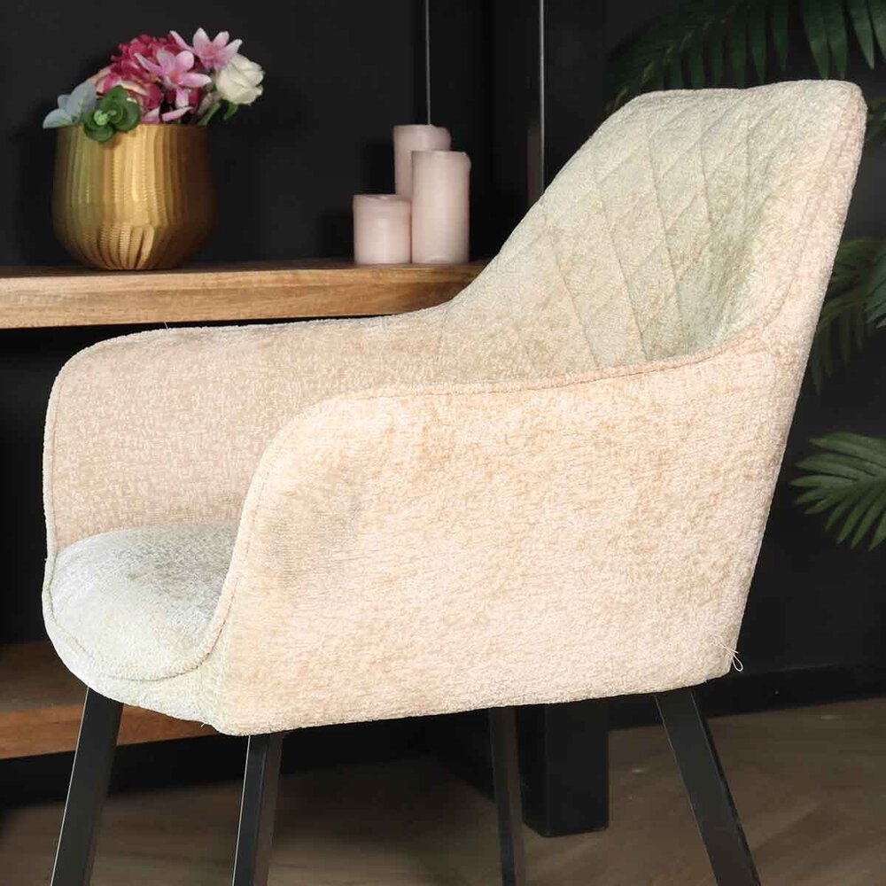 Eetkamerstoel met armleuning Yurgan chenille beige eetstoel