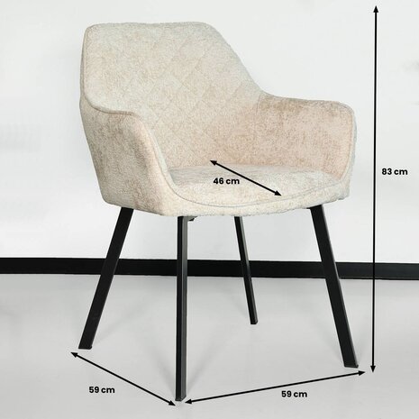 Lizzely Garden & Living Eetkamerstoel met armleuning Yurgan chenille beige eetstoel