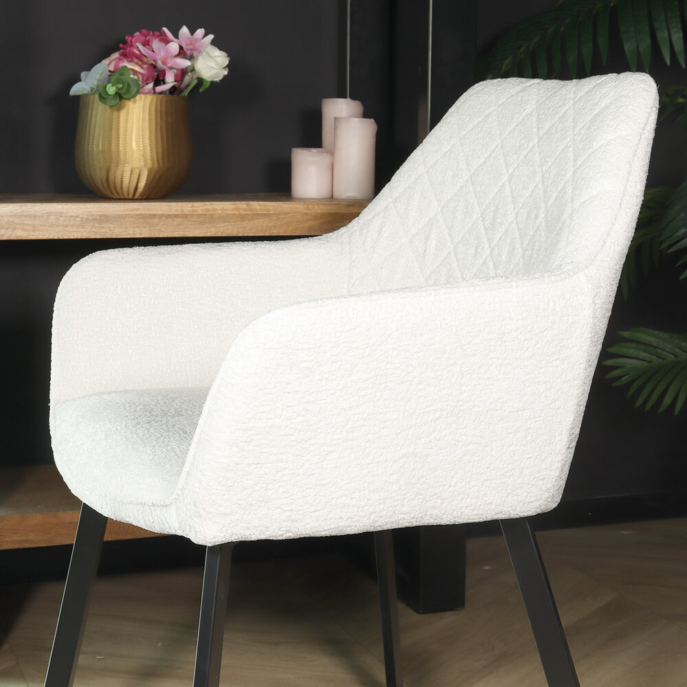 Eetkamerstoel met armleuning Yurgan chenille wit eetstoel Eetkamerstoel met armleuning Yurgan chenille wit eetstoel