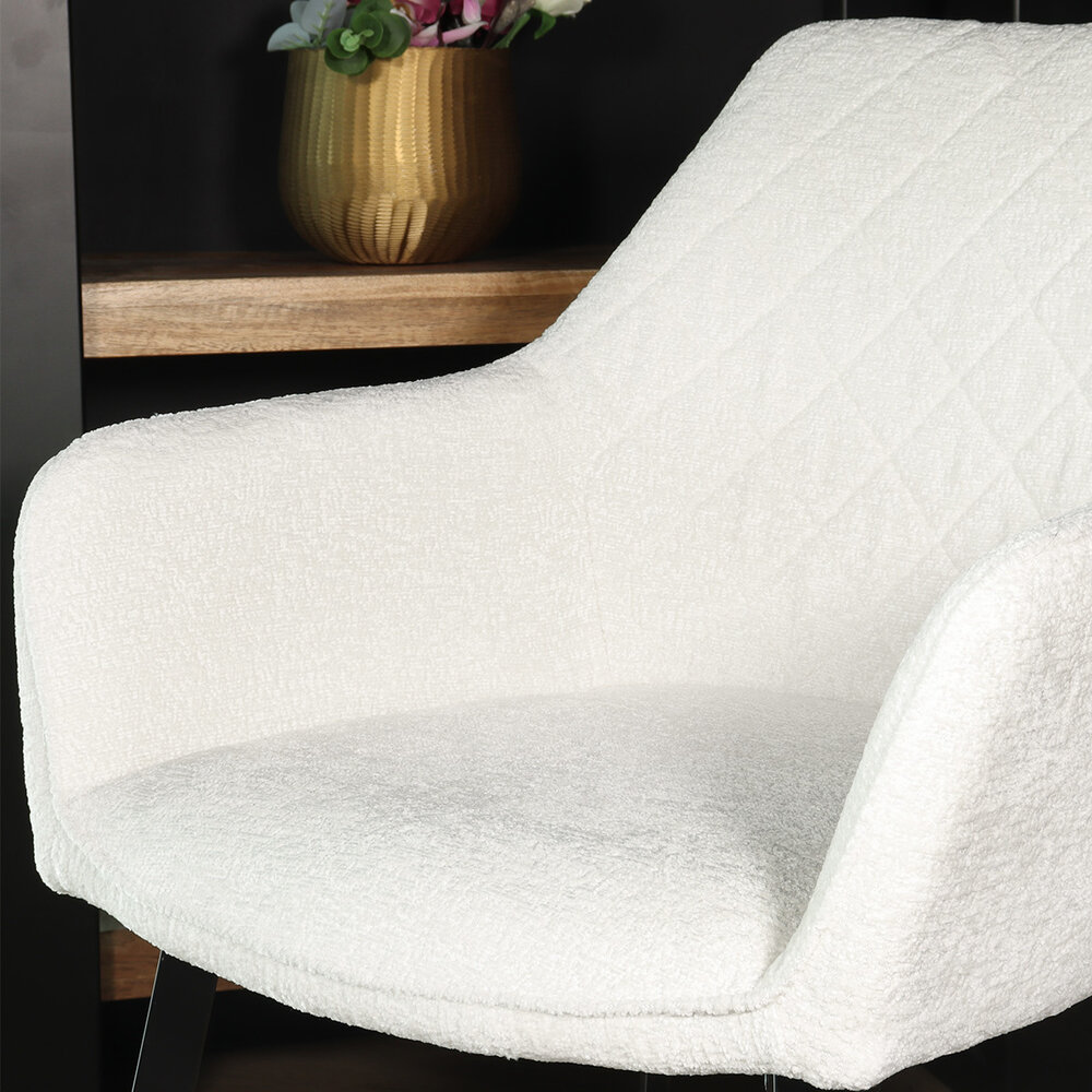 Eetkamerstoel met armleuning Yurgan chenille wit eetstoel Eetkamerstoel met armleuning Yurgan chenille wit eetstoel