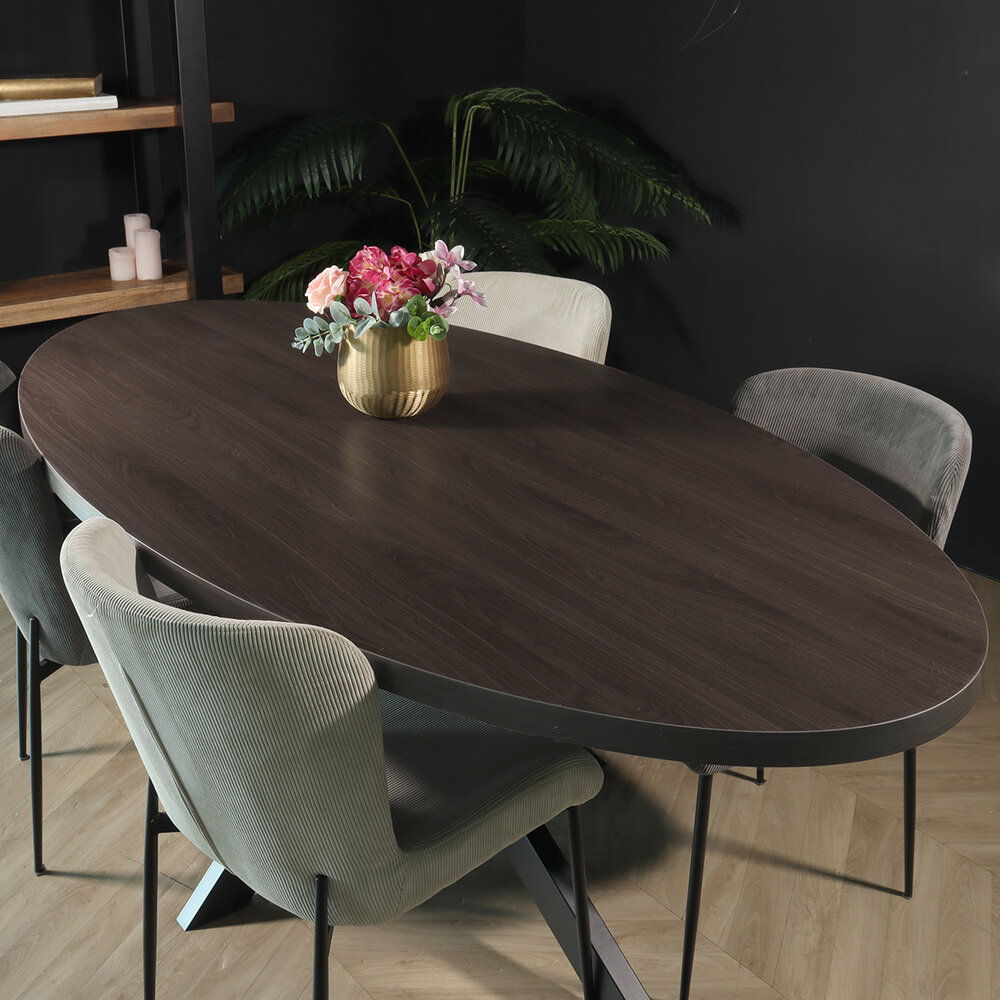 Eettafel ovaal melamine 210cm Tommy donker walnoot ovale tafel Eettafel ovaal melamine 210cm Tommy donker walnoot ovale tafel