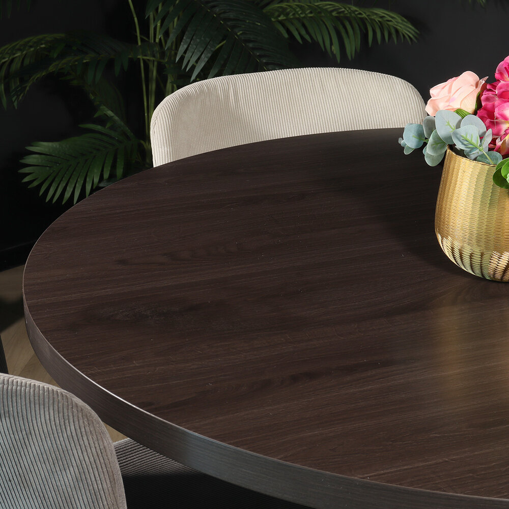 Eettafel rond melamine 120cm Sanne donker walnoot ronde tafel Eettafel rond melamine 120cm Sanne donker walnoot ronde tafel