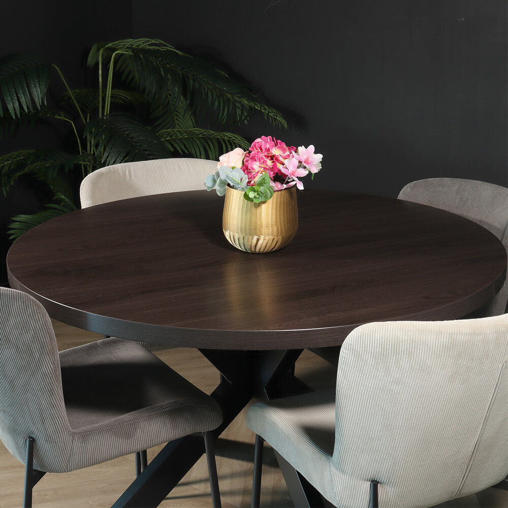 Eettafel rond melamine 120cm Sanne donker walnoot ronde tafel Eettafel rond melamine 120cm Sanne donker walnoot ronde tafel