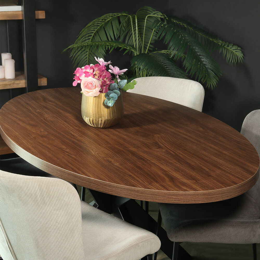 Eettafel ovaal melamine 160cm Tommy bruin ovale tafel Eettafel ovaal melamine 160cm Tommy bruin ovale tafel