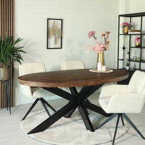 Lizzely Garden & Living Eettafel ovaal mangohout 180cm James walnoot bruin ovale industriële tafel duurzaam mango eetkamertafel Lizzely Garden & Living Eettafel ovaal mangohout 180cm James walnoot bruin ovale industriële tafel duurzaam mango eetkamertafel