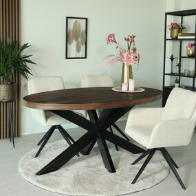 Lizzely Garden & Living Eettafel ovaal mangohout 160cm James walnoot bruin ovale industriële tafel duurzaam mango eetkamertafel Lizzely Garden & Living Eettafel ovaal mangohout 160cm James walnoot bruin ovale industriële tafel duurzaam mango eetkamertafel