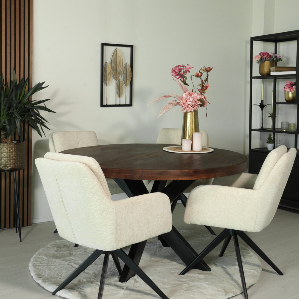 Eettafel rond mangohout 130cm Jones walnoot bruin ronde industriële tafel duurzaam mango eetkamertafel Eettafel rond mangohout 130cm Jones walnoot bruin ronde industriële tafel duurzaam mango eetkamertafel