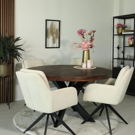 Lizzely Garden & Living Eettafel rond mangohout 130cm Jones walnoot bruin ronde industriële tafel duurzaam mango eetkamertafel Lizzely Garden & Living Eettafel rond mangohout 130cm Jones walnoot bruin ronde industriële tafel duurzaam mango eetkamertafel