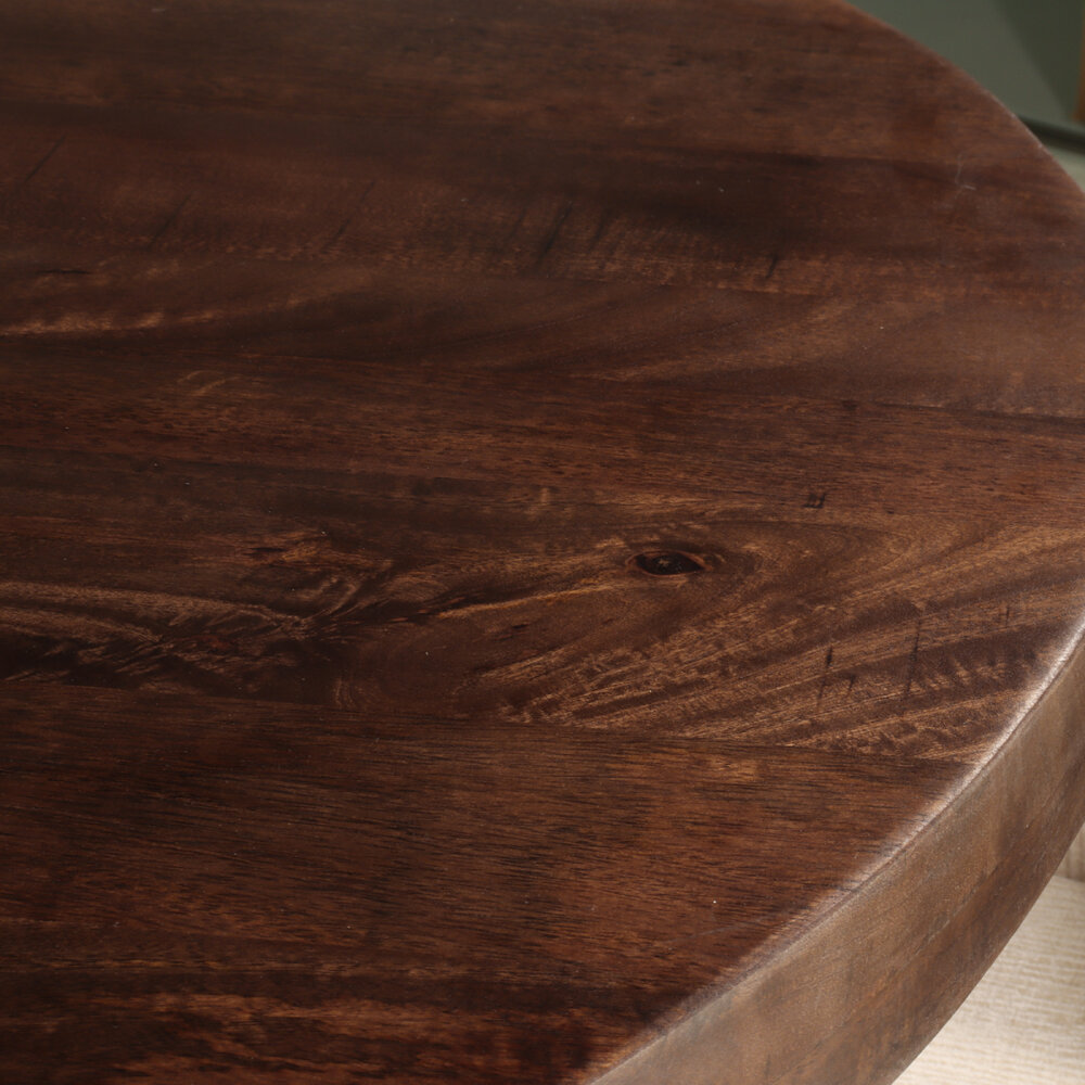 Eettafel rond mangohout 130cm Jones walnoot bruin ronde industriële tafel duurzaam mango eetkamertafel Eettafel rond mangohout 130cm Jones walnoot bruin ronde industriële tafel duurzaam mango eetkamertafel