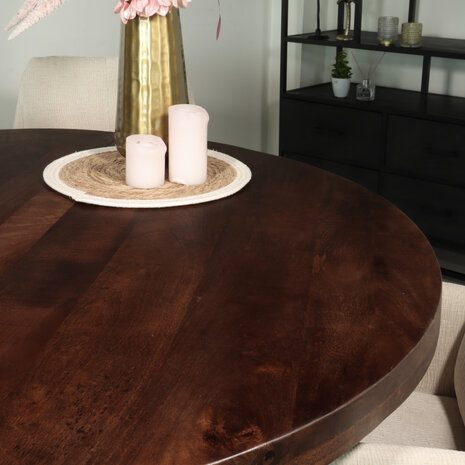 Lizzely Garden & Living Eettafel rond mangohout 130cm Jones walnoot bruin ronde industriële tafel duurzaam mango eetkamertafel Lizzely Garden & Living Eettafel rond mangohout 130cm Jones walnoot bruin ronde industriële tafel duurzaam mango eetkamertafel