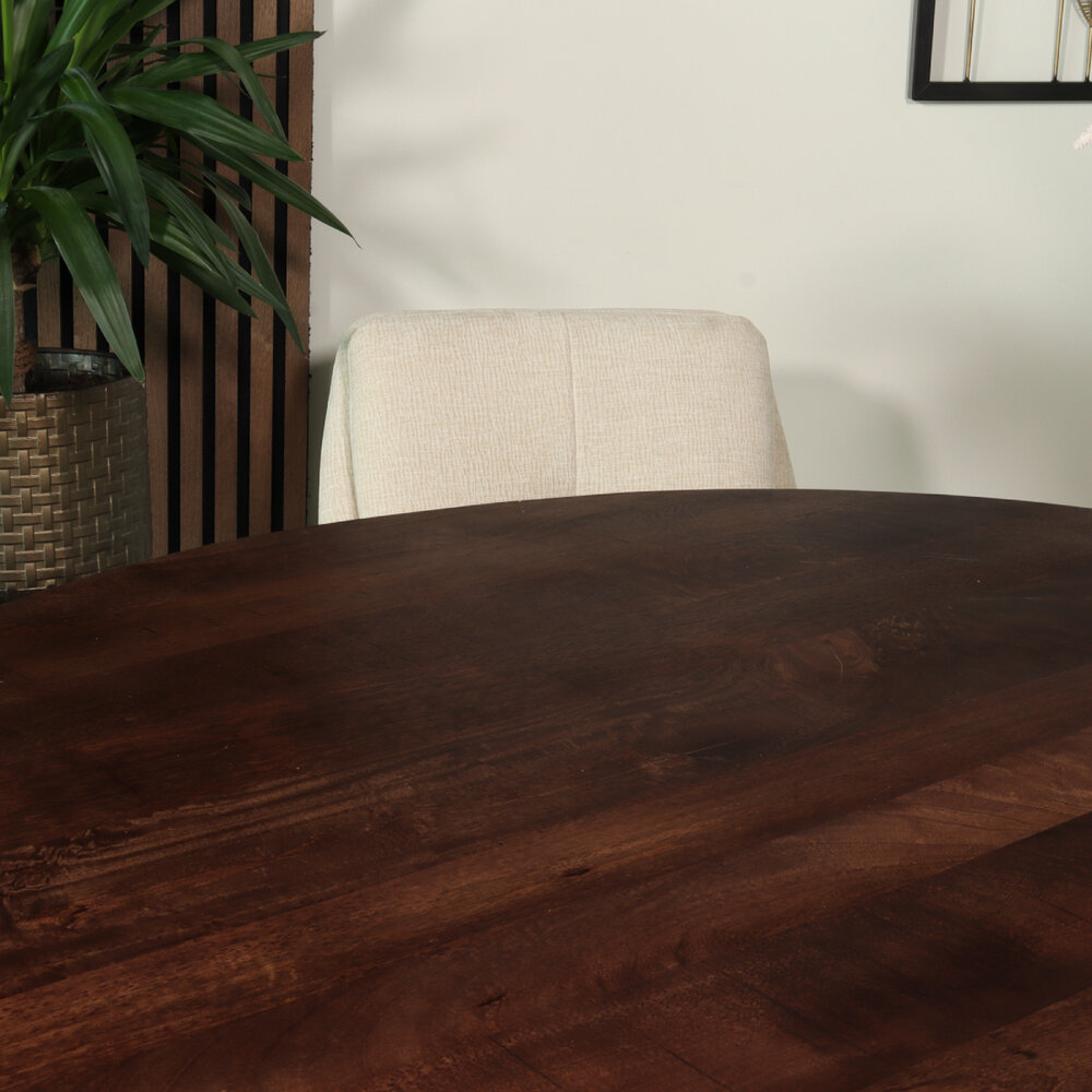 Eettafel rond mangohout 130cm Jones walnoot bruin ronde industriële tafel duurzaam mango eetkamertafel Eettafel rond mangohout 130cm Jones walnoot bruin ronde industriële tafel duurzaam mango eetkamertafel