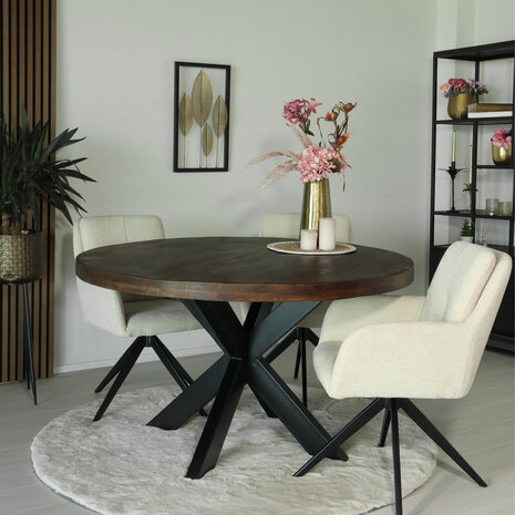 Lizzely Garden & Living Eettafel rond mangohout 130cm Jones walnoot bruin ronde industriële tafel duurzaam mango eetkamertafel Lizzely Garden & Living Eettafel rond mangohout 130cm Jones walnoot bruin ronde industriële tafel duurzaam mango eetkamertafel