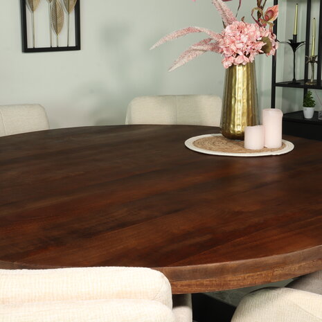 Lizzely Garden & Living Eettafel rond mangohout 150cm Jones walnoot bruin ronde industriële tafel duurzaam mango eetkamertafel Lizzely Garden & Living Eettafel rond mangohout 150cm Jones walnoot bruin ronde industriële tafel duurzaam mango eetkamertafel