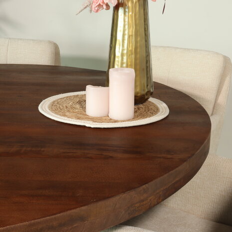 Lizzely Garden & Living Eettafel rond mangohout 150cm Jones walnoot bruin ronde industriële tafel duurzaam mango eetkamertafel Lizzely Garden & Living Eettafel rond mangohout 150cm Jones walnoot bruin ronde industriële tafel duurzaam mango eetkamertafel