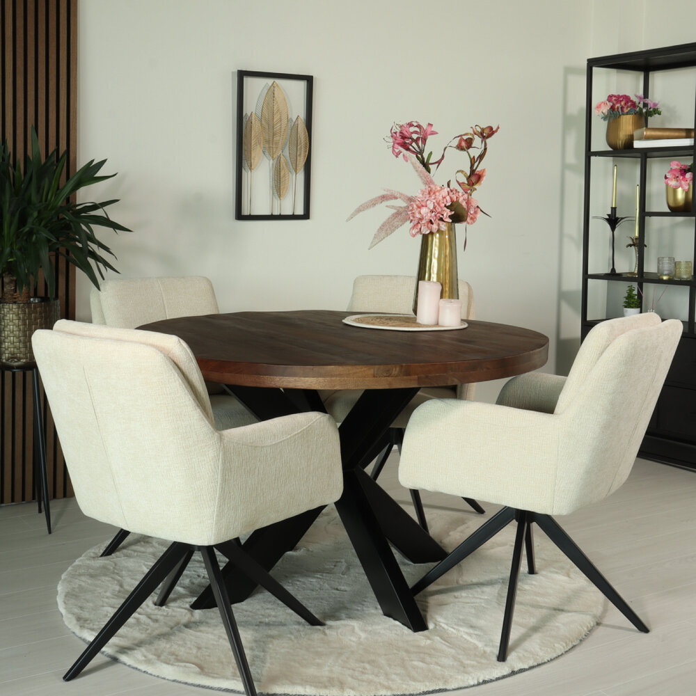 Eettafel rond mangohout 120cm Jones walnoot bruin ronde industriële tafel duurzaam mango eetkamertafel Eettafel rond mangohout 120cm Jones walnoot bruin ronde industriële tafel duurzaam mango eetkamertafel
