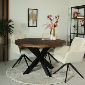 Lizzely Garden & Living Eettafel rond mangohout 120cm Jones walnoot bruin ronde industriële tafel duurzaam mango eetkamertafel Lizzely Garden & Living Eettafel rond mangohout 120cm Jones walnoot bruin ronde industriële tafel duurzaam mango eetkamertafel