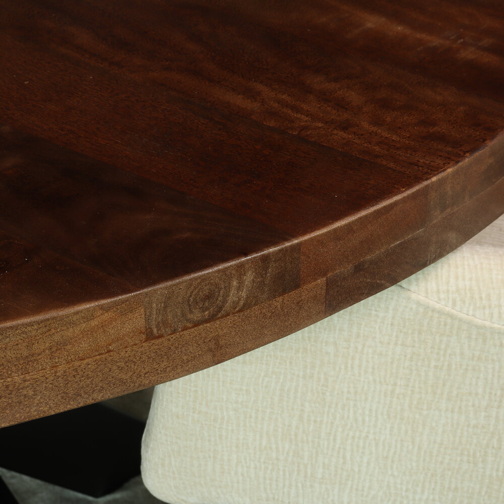 Eettafel rond mangohout 120cm Jones walnoot bruin ronde industriële tafel duurzaam mango eetkamertafel Eettafel rond mangohout 120cm Jones walnoot bruin ronde industriële tafel duurzaam mango eetkamertafel