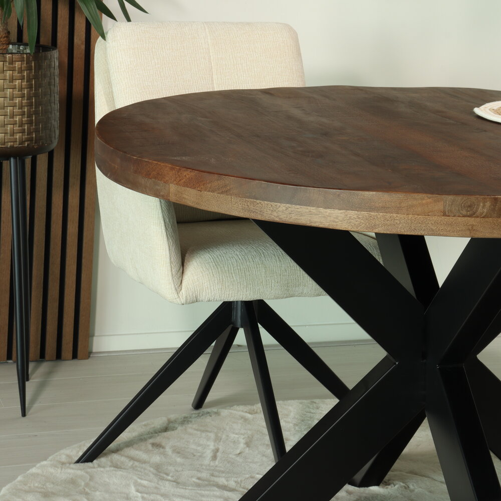 Eettafel rond mangohout 120cm Jones walnoot bruin ronde industriële tafel duurzaam mango eetkamertafel Eettafel rond mangohout 120cm Jones walnoot bruin ronde industriële tafel duurzaam mango eetkamertafel