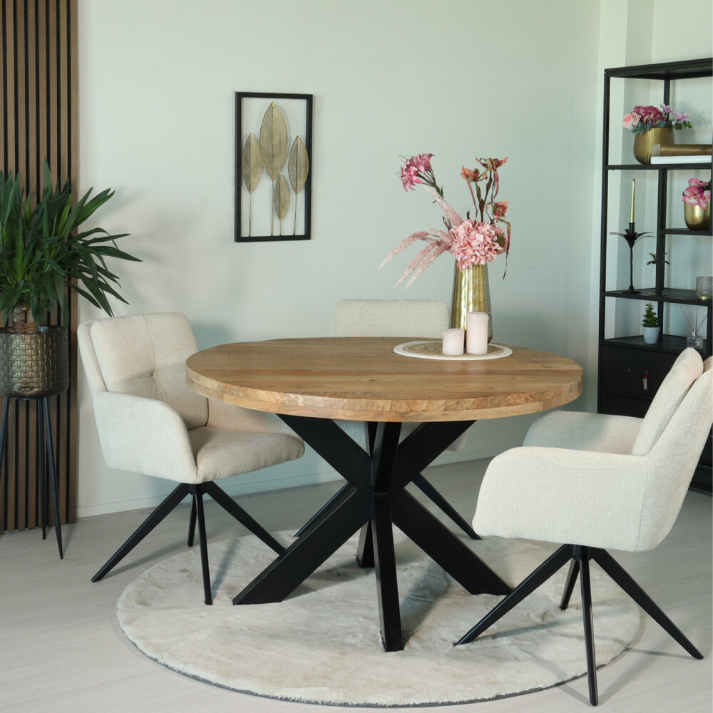 Eettafel rond mangohout 120cm Jones lichtbruin ronde industriële tafel duurzaam mango eetkamertafel Eettafel rond mangohout 120cm Jones lichtbruin ronde industriële tafel duurzaam mango eetkamertafel