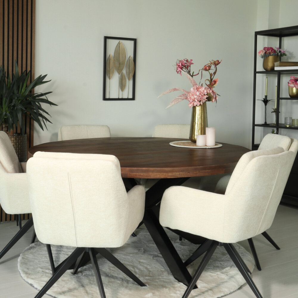 Eettafel rond mangohout 150cm Jones walnoot bruin ronde industriële tafel duurzaam mango eetkamertafel Eettafel rond mangohout 150cm Jones walnoot bruin ronde industriële tafel duurzaam mango eetkamertafel