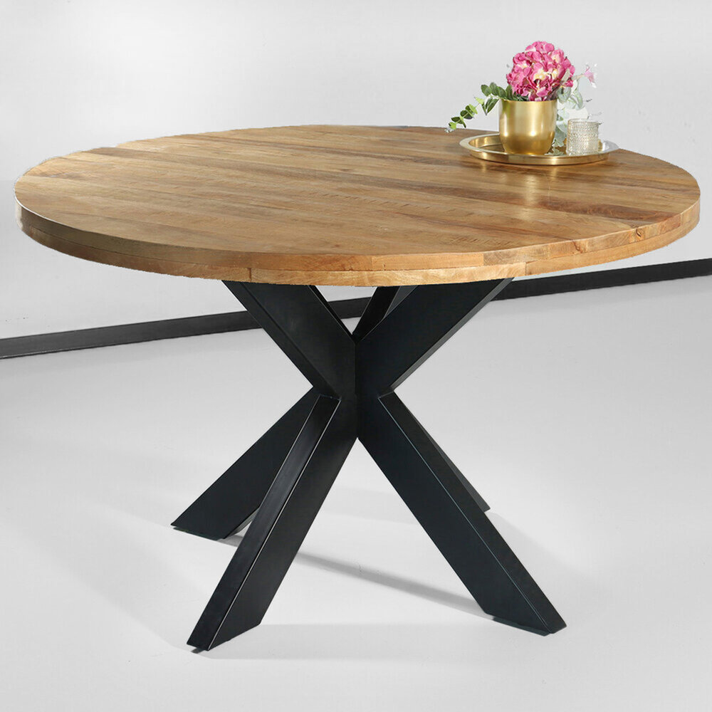 Eettafel rond mangohout 120cm Jones lichtbruin ronde industriële tafel duurzaam mango eetkamertafel Eettafel rond mangohout 120cm Jones lichtbruin ronde industriële tafel duurzaam mango eetkamertafel