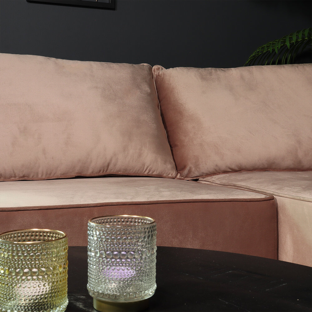 Hoekbank Lando 270cm bank taupe velvet bankstel rechts loungebank Hoekbank Lando 270cm bank taupe velvet bankstel rechts loungebank