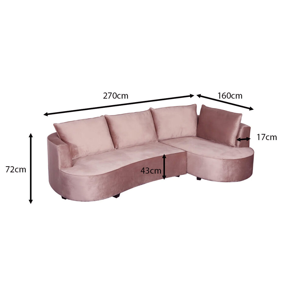 Hoekbank Lando 270cm bank taupe velvet bankstel rechts loungebank Hoekbank Lando 270cm bank taupe velvet bankstel rechts loungebank