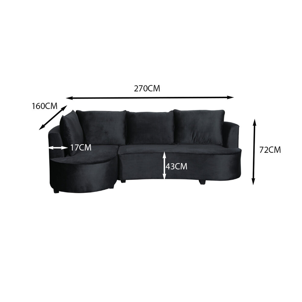 Hoekbank Lando 270cm bank zwart velvet bankstel links loungebank Hoekbank Lando 270cm bank zwart velvet bankstel links loungebank