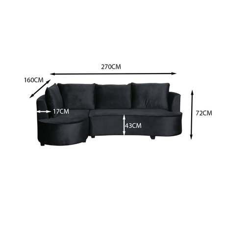 Lizzely Garden & Living Hoekbank Lando 270cm bank zwart velvet bankstel links loungebank Lizzely Garden & Living Hoekbank Lando 270cm bank zwart velvet bankstel links loungebank