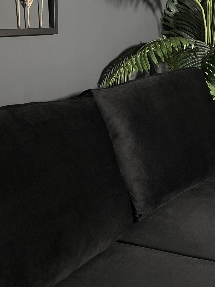 Hoekbank design Nox 250cm bank zwart velvet bankstel rechts loungebank