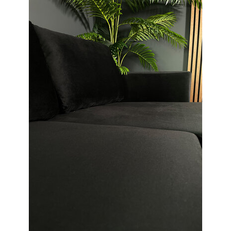 Lizzely Garden & Living Hoekbank design Nox 250cm bank zwart velvet bankstel rechts loungebank