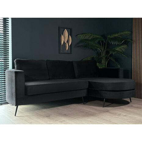 Lizzely Garden & Living Hoekbank design Nox 250cm bank zwart velvet bankstel rechts loungebank