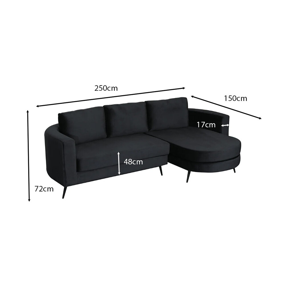 Hoekbank design Nox 250cm bank zwart velvet bankstel rechts loungebank