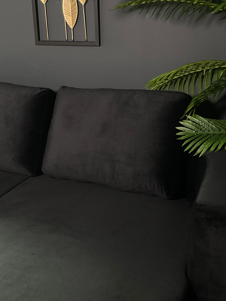 Hoekbank design Nox 250cm bank zwart velvet bankstel rechts loungebank