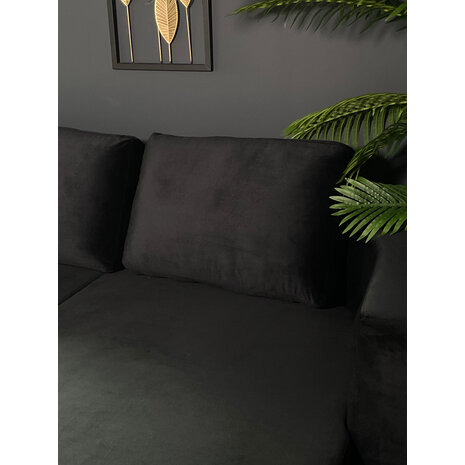 Lizzely Garden & Living Hoekbank design Nox 250cm bank zwart velvet bankstel rechts loungebank