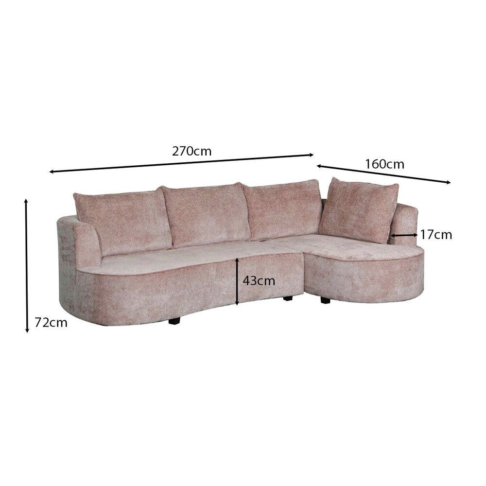 Hoekbank Lando 270cm bank taupe chenille bankstel rechts loungebank