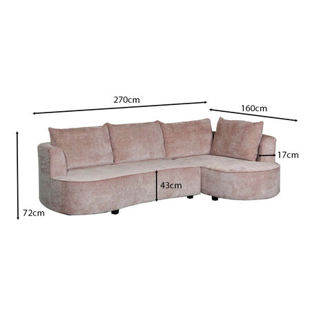 Lizzely Garden & Living Hoekbank Lando 270cm bank taupe chenille bankstel rechts loungebank