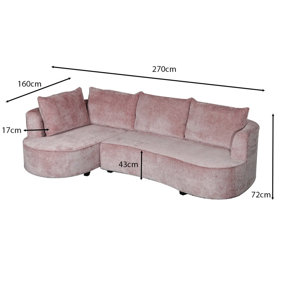 Hoekbank Lando 270cm bank taupe chenille bankstel bankstel links loungebank