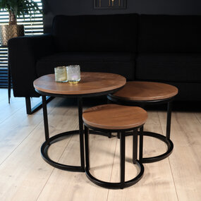 Lizzely Garden & Living Salontafel 3delig mangohout Jaell walnoot bruin industrieel duurzaam massief hout massief hout mango Lizzely Garden & Living Salontafel 3delig mangohout Jaell walnoot bruin industrieel duurzaam massief hout massief hout mango