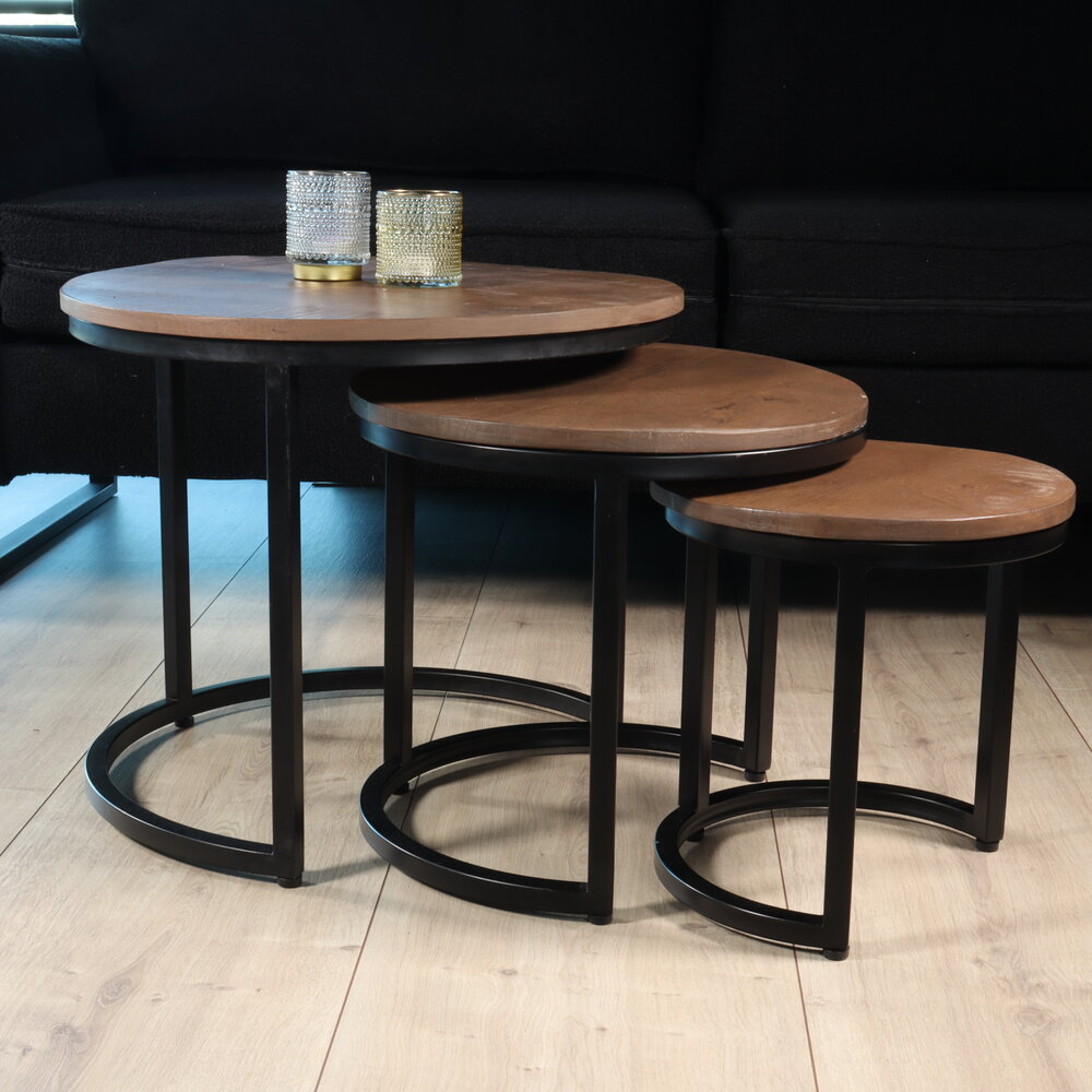 Salontafel 3delig mangohout Jaell walnoot bruin industrieel duurzaam massief hout massief hout mango Salontafel 3delig mangohout Jaell walnoot bruin industrieel duurzaam massief hout massief hout mango