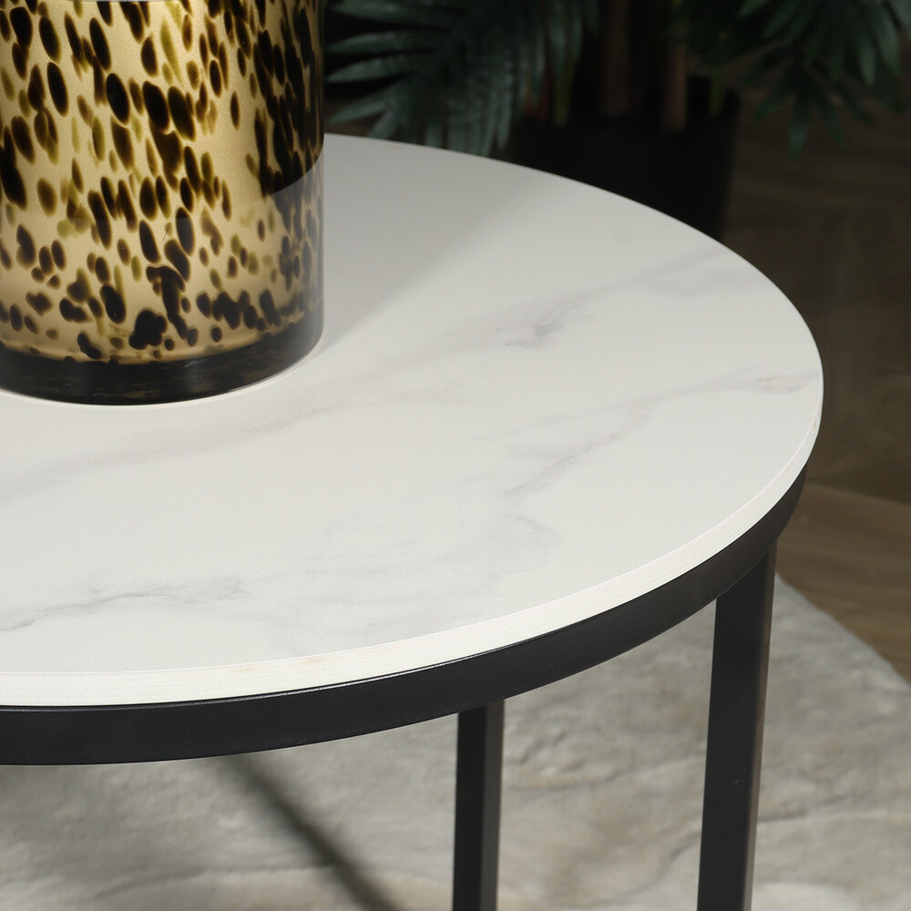 Salontafel rond 2delig marmerlook Lotte wit side table steen bijzettafel Salontafel rond 2delig marmerlook Lotte wit side table steen bijzettafel