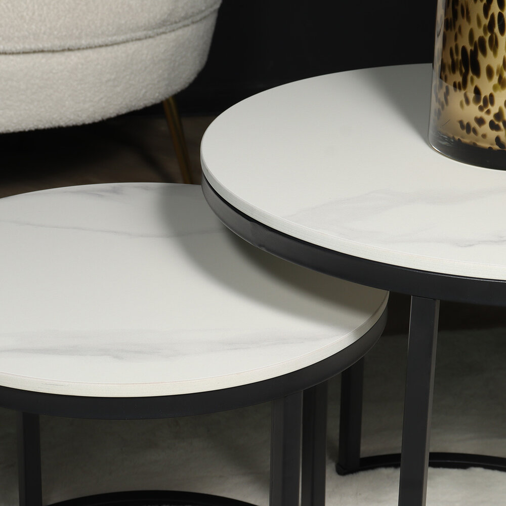 Salontafel rond 2delig marmerlook Lotte wit side table steen bijzettafel Salontafel rond 2delig marmerlook Lotte wit side table steen bijzettafel