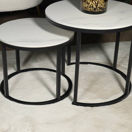 Lizzely Garden & Living Salontafel rond 2delig marmerlook Lotte wit side table steen bijzettafel Lizzely Garden & Living Salontafel rond 2delig marmerlook Lotte wit side table steen bijzettafel