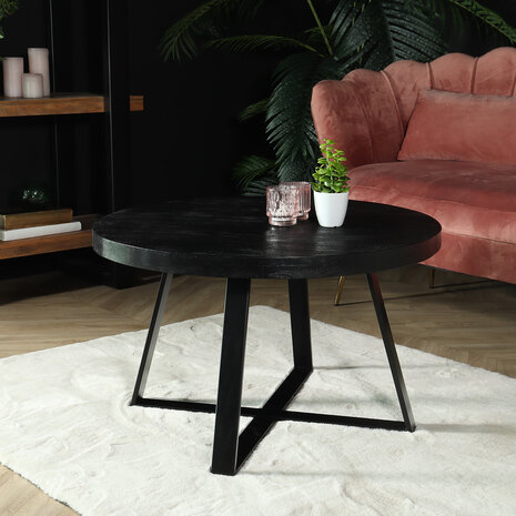 Lizzely Garden & Living Salontafel rond mangohout Teun zwart side table industrieel bijzettafel mango hout Lizzely Garden & Living Salontafel rond mangohout Teun zwart side table industrieel bijzettafel mango hout