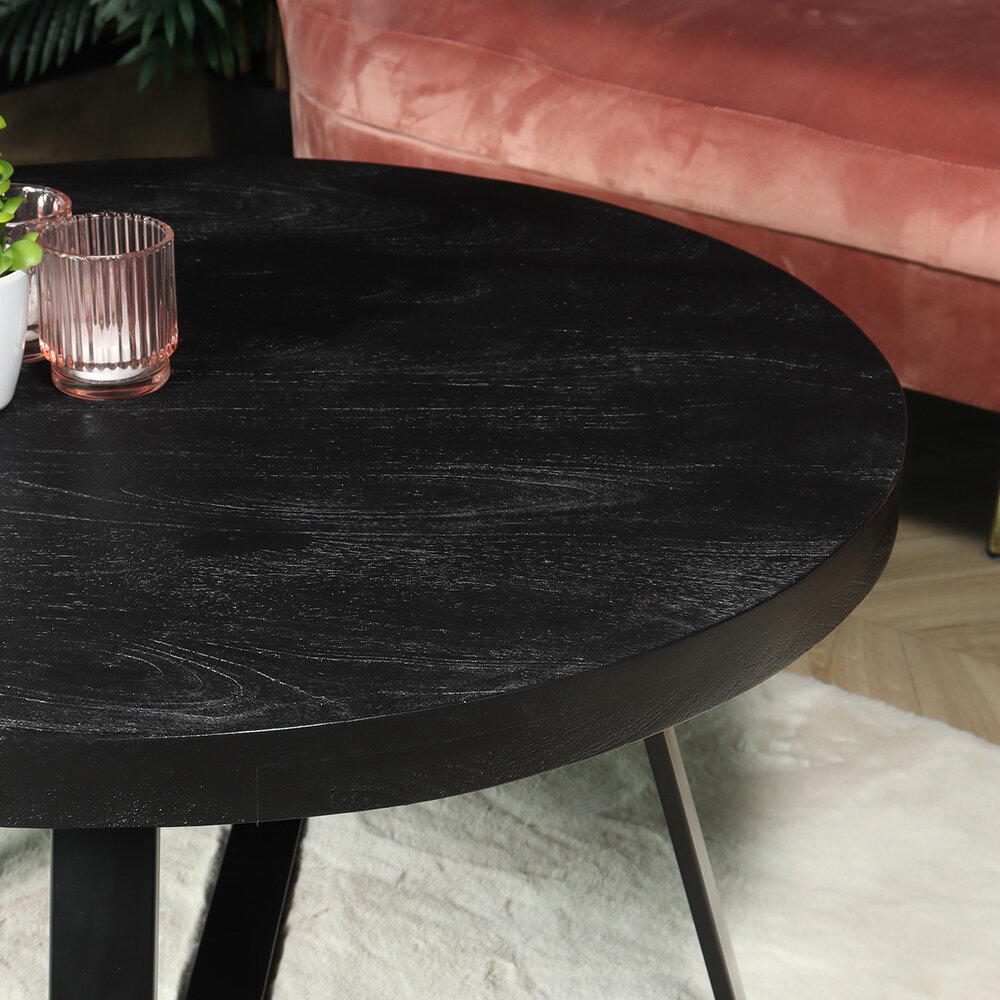 Salontafel rond mangohout Teun zwart side table industrieel bijzettafel mango hout Salontafel rond mangohout Teun zwart side table industrieel bijzettafel mango hout